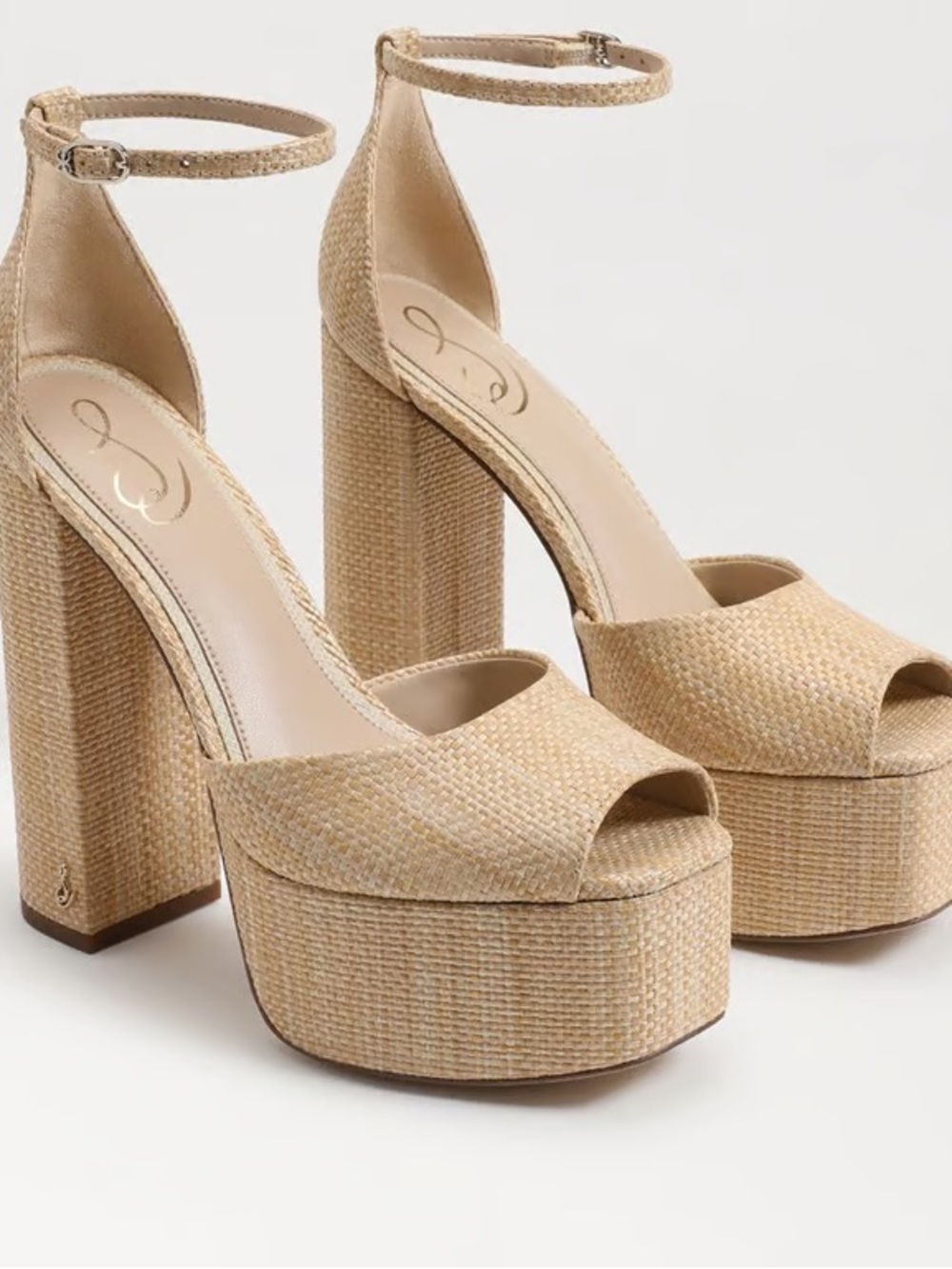 Like new - Platform Ankle-Strap Heels in Natural Raffia - Women